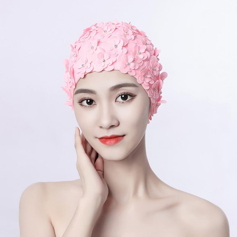 Cuffia da nuoto impermeabile per adulti, fatta a mano, a forma di fiore, petali, alta elasticità, per la cura dei capelli, da donna