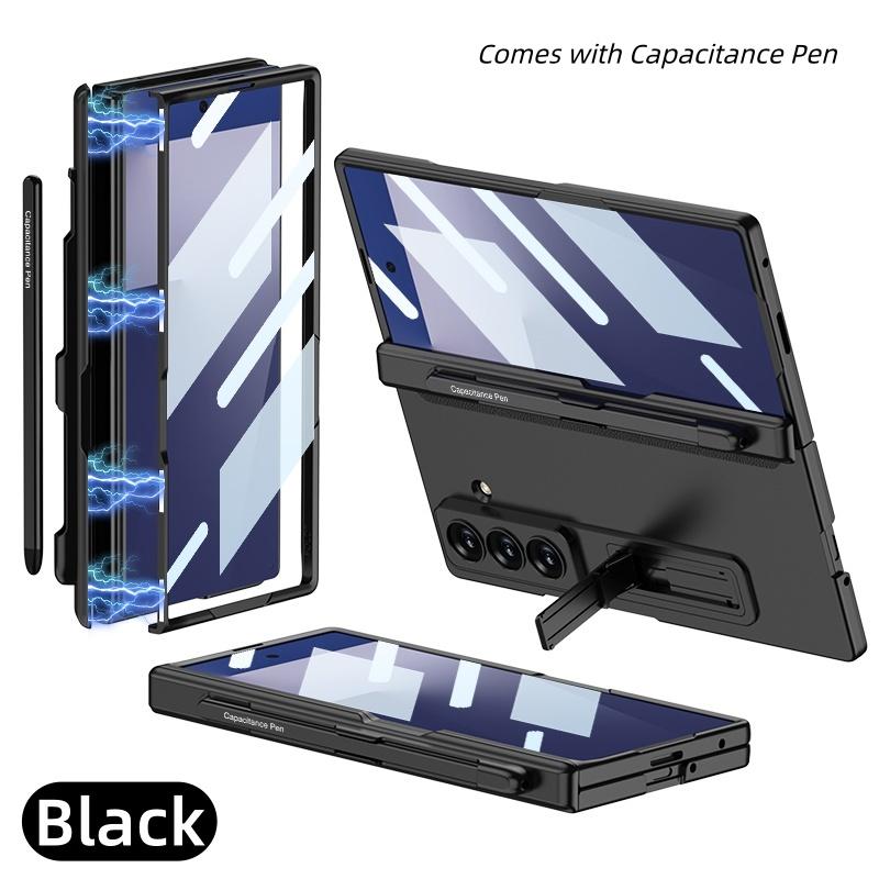 Fashion Hinge Protect Full Body Pen Slot Stand Case with Pen for Samsung Galaxy Z Fold7 With Screen Glass Film Matte Hard Cover