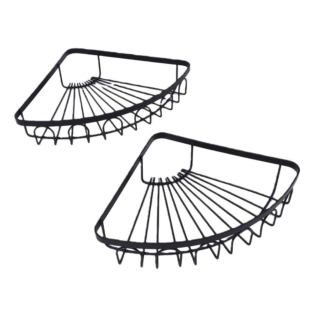 2PCS Corner Shower Shelves Wall Mounted Iron Shower Caddy Storage Rack Rustproof for Bathroom Organizer Black