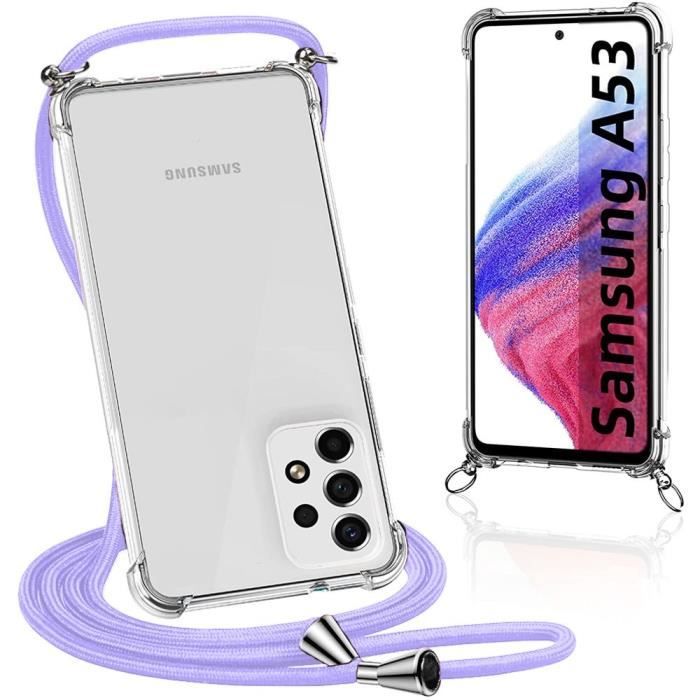 Coque - BOOLING - pour Samsung A53 5G - AntiChoc - TPU - Transparente avec Cordon Violet