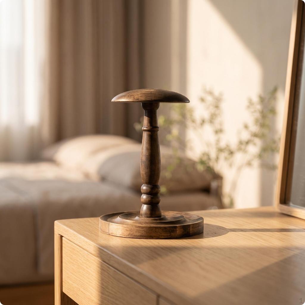Freestanding Hat Stand with Round Base | Smooth Wood Finish, Tabletop Rack, for Countertop Short