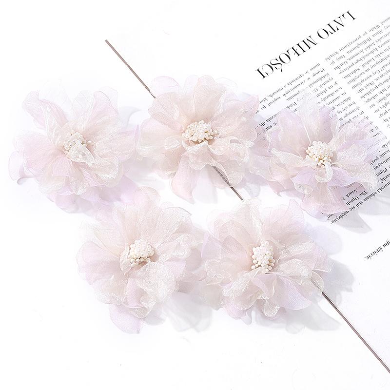 5Pcs Artificial Flowers Heads Chiffon Yarn Fake Flowers For Home Decor Marriage Wedding Decoration Craft Garland Gift Accessory