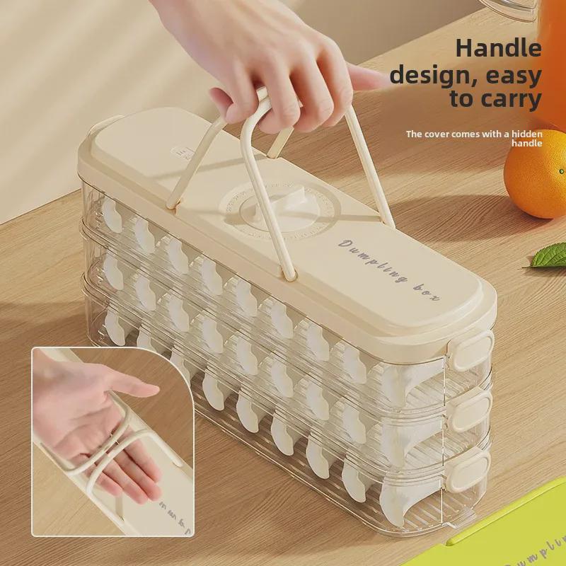 Refrigerator Dumpling Storage Box with Side Door for Fresh-Keeping Wontons - Food Grade, Frozen Packaging.
