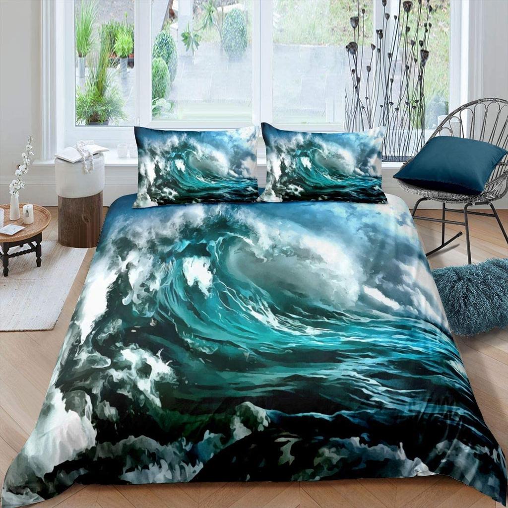 Ocean Wave Duvet Cover Set Beach With Foamy Waves Twin Bedding Set Sea Shore Holiday Theme Queen King Size Quilt Cover