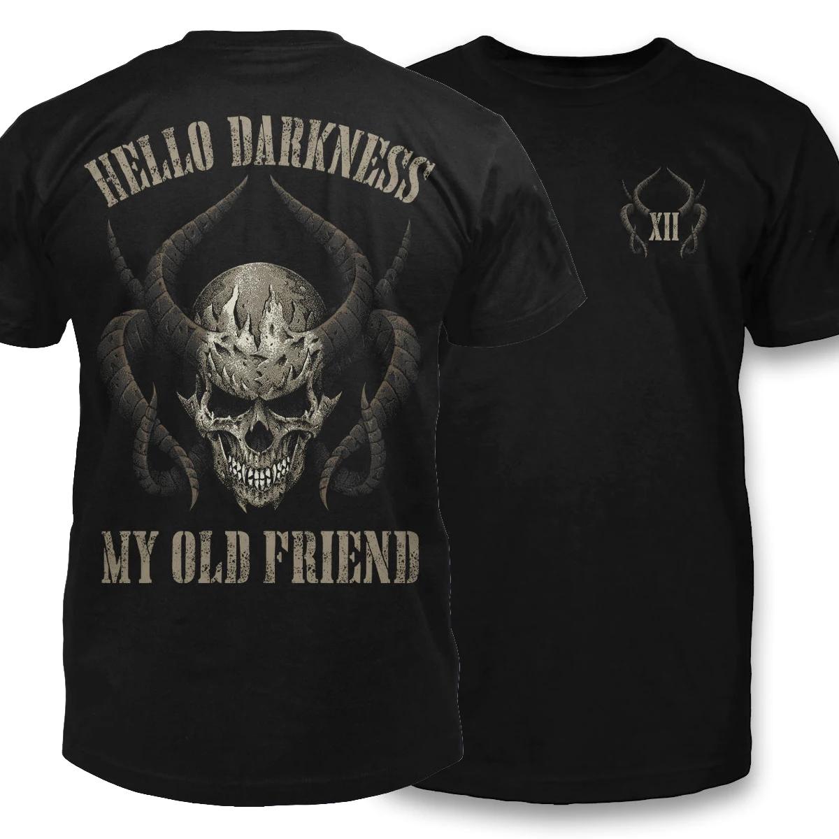 Hello Darkness My Old Friend Gothic Evil Skull TShirt 100 Cotton Short Sleeve ONeck Harajuku Casual Mens Tshirt Streetwear S