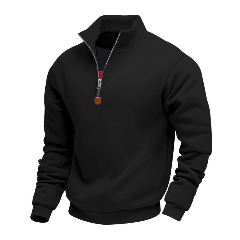 

Heavyweight Fleece-Lined, Skin-Friendly, Warm Men s Stand-Up Collar Long-Sleeved Half-Zip Sports Casual Sweatshirt XXXL чорний