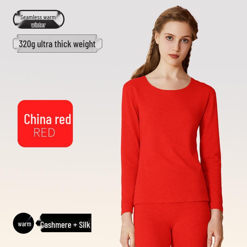 

Женский бесшовный теплый комплект нижнего белья из кашемира и шелка - Базовый слой с флисовой подкладкой для осени и зимы XXL