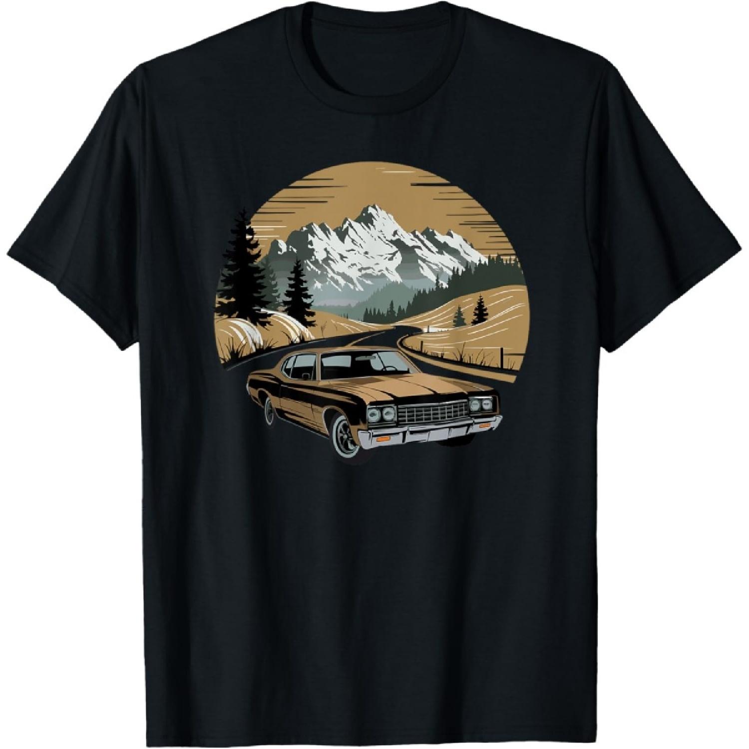 Antique Car Collector Vintage Snow Mountain T-Shirt - Unisex-Adult, Black, Small, Short Sleeve S чёрный