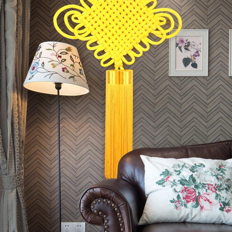 Handmade Yellow Tassel Chinese Knot Pendant for New Year: Fu Character Hanging Ornament for Entrance or Living Room, Available in Large and Small.