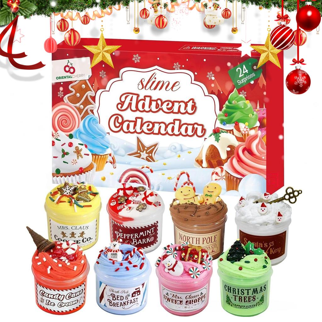 24-Day Slime Advent Calendars Multi-Purpose Christmas Playing Calendars Reusable Xmas Slime Ornaments for Home Decor
