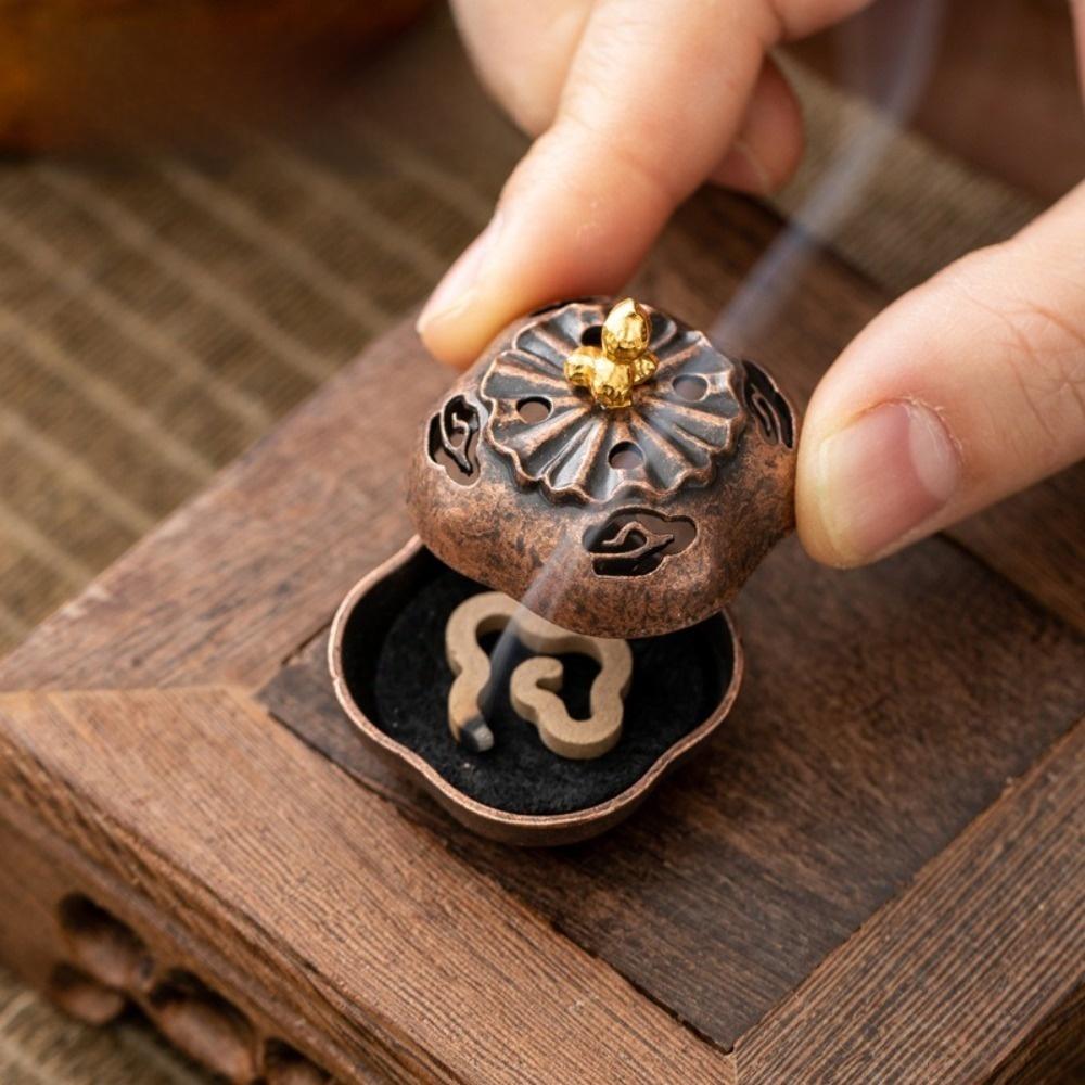 1Pcs Lotus Lamp Incense Stick Burner Alloy Sandalwood Lotus Incense Censer with Hollowed Out Patterns Retro Three Legged Stove