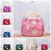 Satin Silk Embroidery Flower Handbag Ruffle Floral Bucket Bag Sweet Hanfu Drawstrings Bag  Shopping