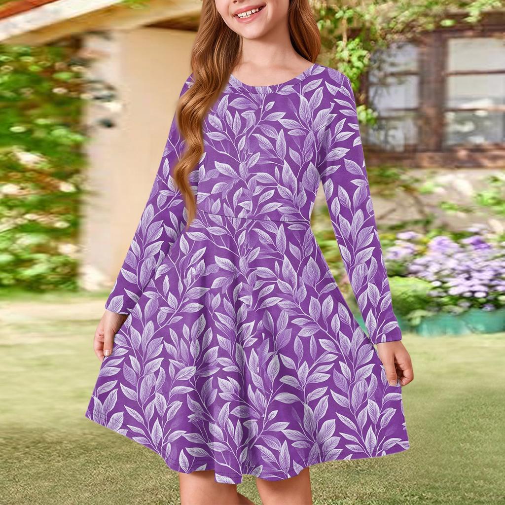 Girls' Summer Princess Dress - Long Sleeve A-Line T-Shirt Dress