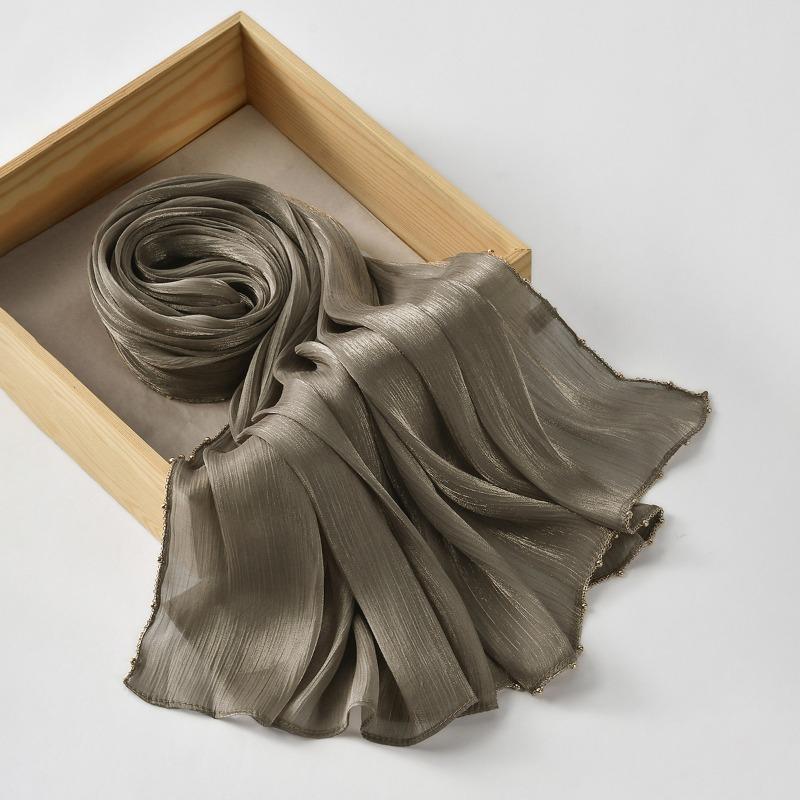 Hot-selling Popular Solid Color Chiffon Island Silk Chain Long Towel Summer Refreshing Breathable Sunscreen Ethnic Headscarf