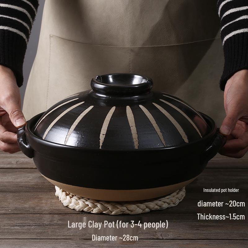 Japanse Keramische Kleipot: Multi-Use Stoofpot, Rijstkoker, Gas- en Inductiekookplaat - Kleine Maat Steen en Platte Pan voor Soepen.