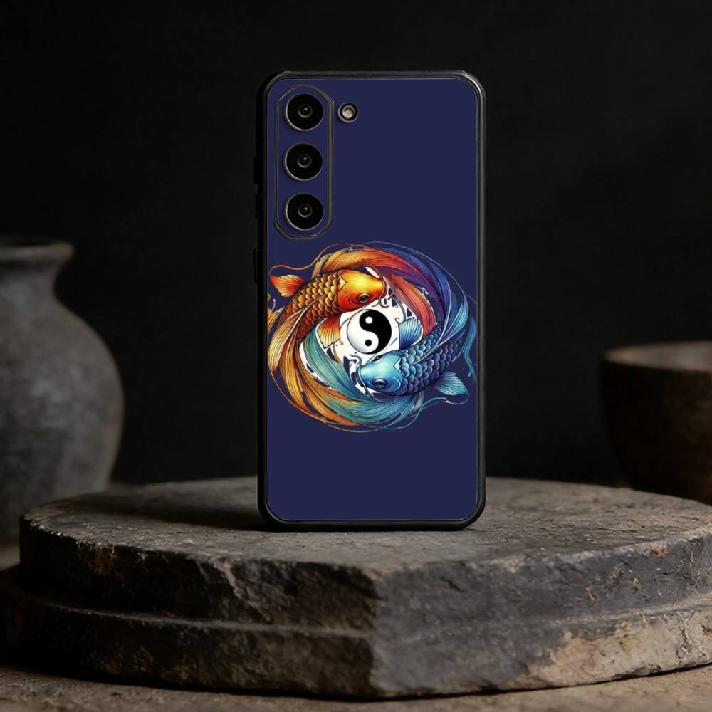 Coque de téléphone Art Poisson Carpe Koi Yin Yang Pour Samsung Galaxy A13,21s,22,31,32,52,53,71,72,73, Housse Noire Souple