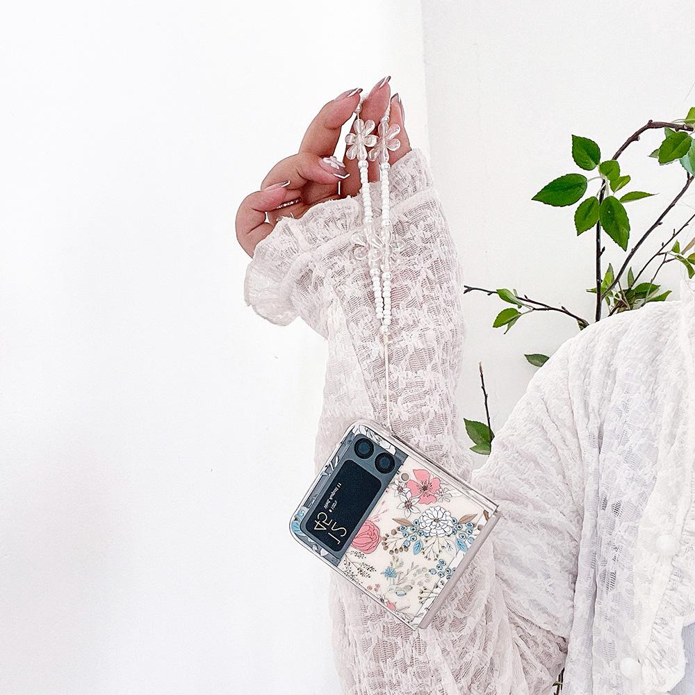 Für Samsung Galaxy Z Flip 4 3 Hülle Blume Vogel Bemalt Transparent Stoßfest PC Hart Rückseite Für Samsung Z Flip4 Zflip3 Hülle