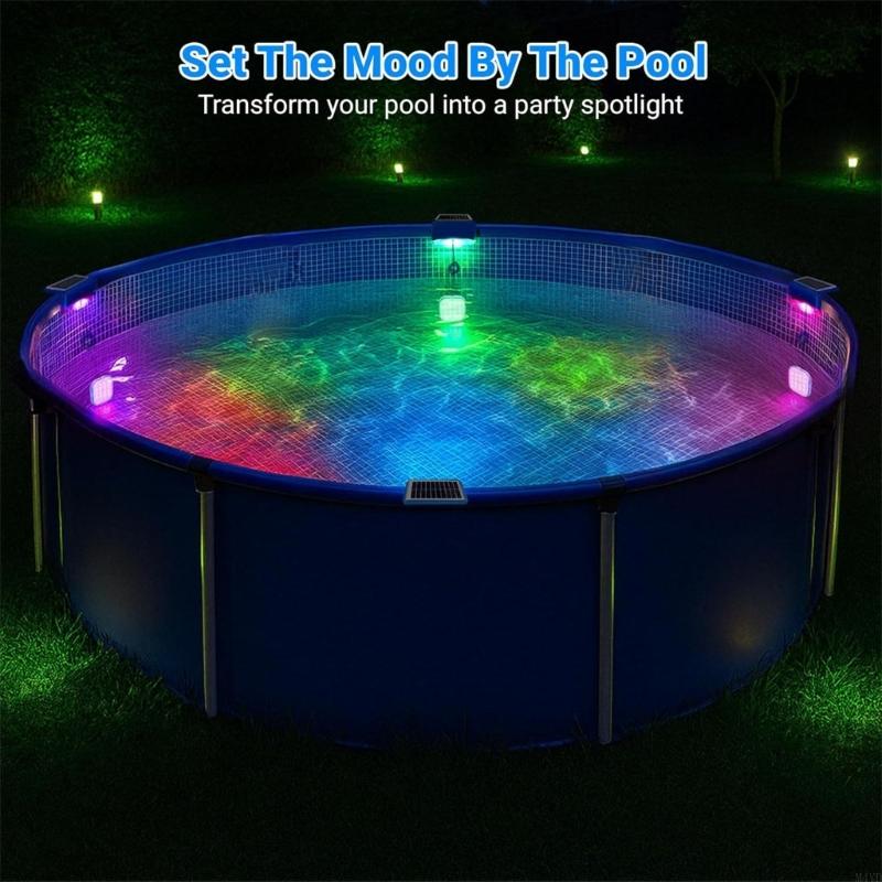 Solar Underwater Swimming Pool Lights with Remote Control Waterproof 16 Colors Lighting Pool Lights Easy to Use M4YD