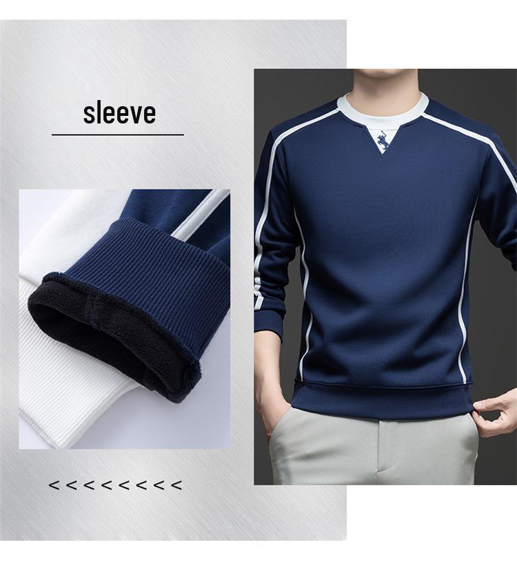 Embroidered Pony Logo Men's Sweatshirt: Fleece-Lined Cotton Blend for 2025 Autumn/Winter Fashion