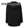 Winter Women Jacket with Furry Hood Thickened Plush Long Sleeves Pockets Button Closure Flap Pockets Coat Short Type Windproof Warm Denim Coat