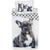 Duvet Cover Set - French Bulldog - 100% Cotton - Grey - 140x200 Cm