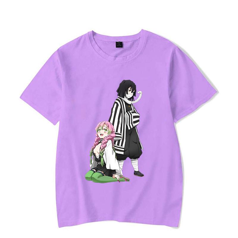 New Funny Couple Cartoon Kanroji Mitsuri Iguro Obanai Printed Shirt Women's Men's Casual Personality Summer Cute Anime T-shirt
