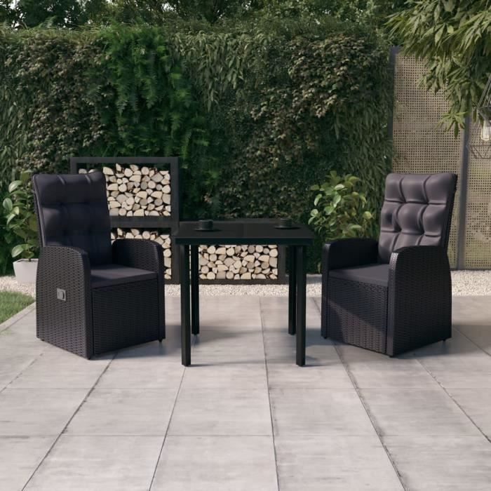 VidaXL Garden Dining Set with Cushions 3 Pcs Black, 44.34 Kg