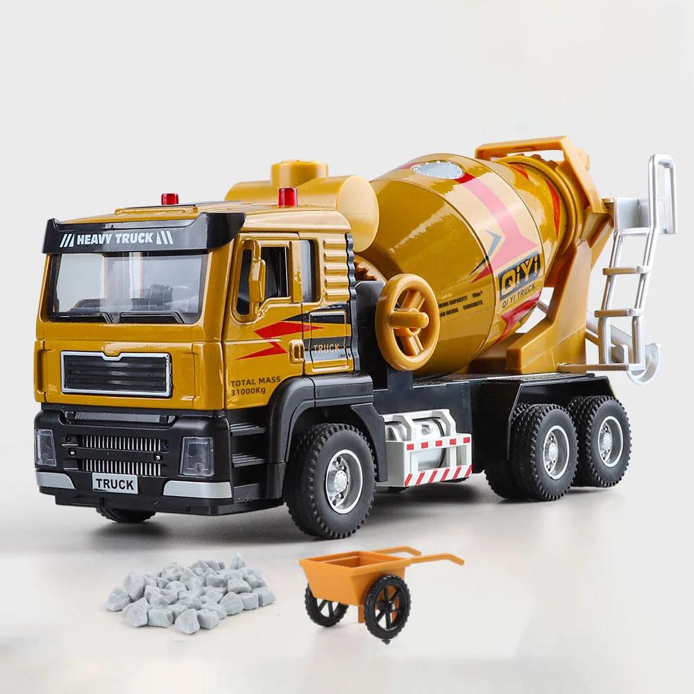

1:40 Scale Electric Cement Mixer Truck Model Toy Sound Light Pull Back Automatic Discharge Engineering Vehicle for Boys Gifts жёлтый