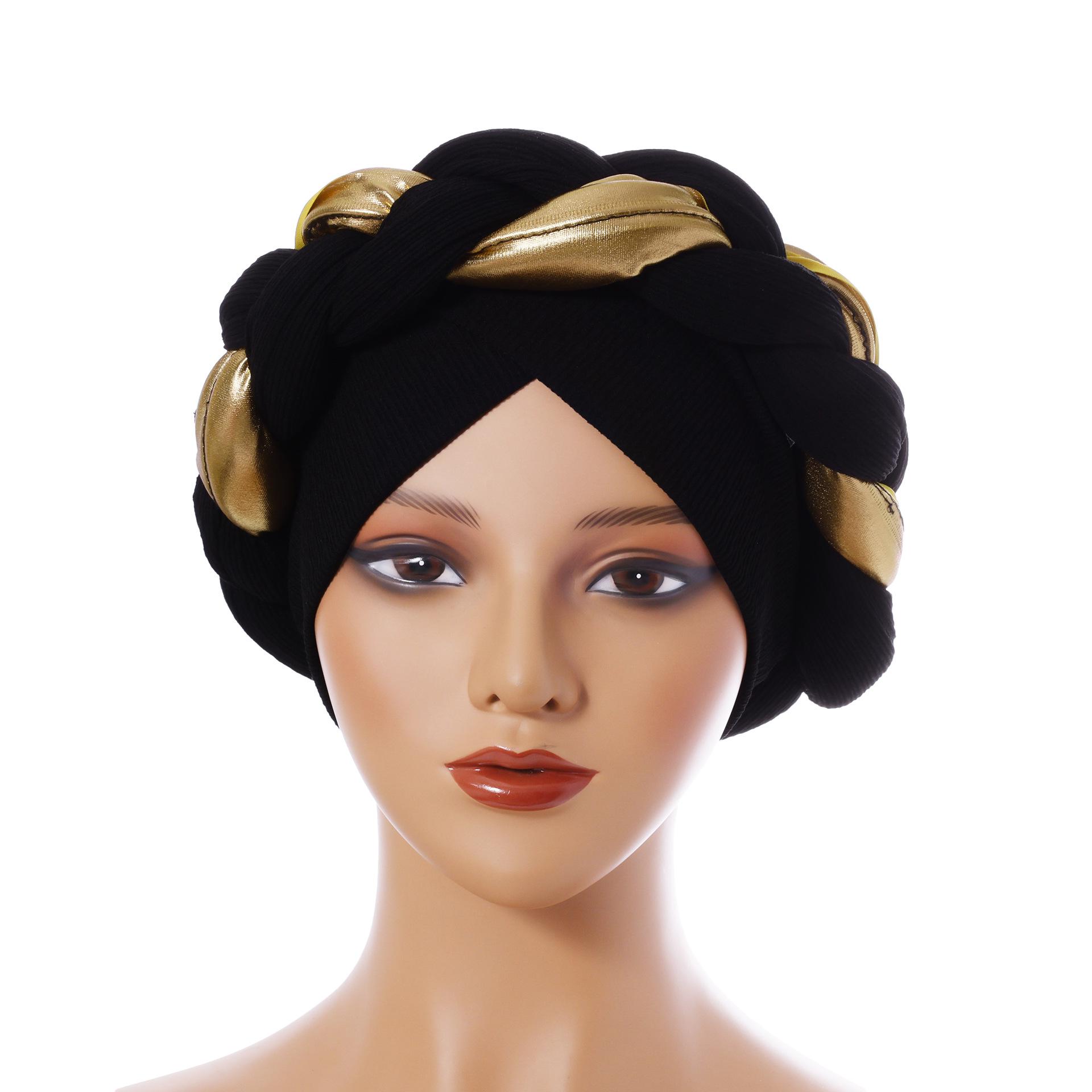 

Twisted Colorblock Ethnic Headscarf for Women - Chunky Braid Twist Cross Hat & Headband One Size