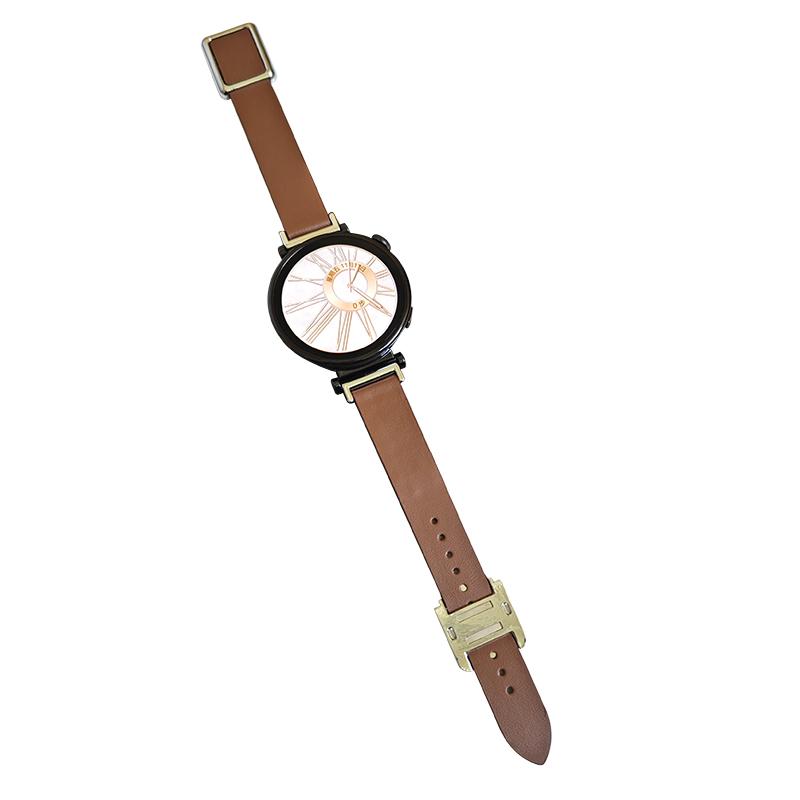 

18mm Universal Smart Watch Band Leather Strap Replacement with Square Buckle Brown