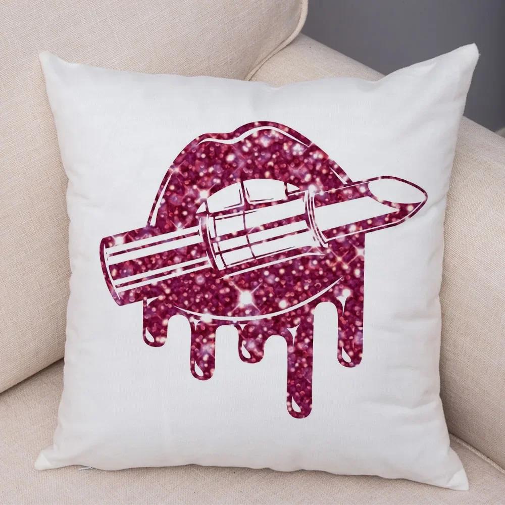 Funda de almohada de labios sexy para mujer, decoración de sofá, hogar, coche, funda de cojín con estampado de pintalabios de dibujos animados