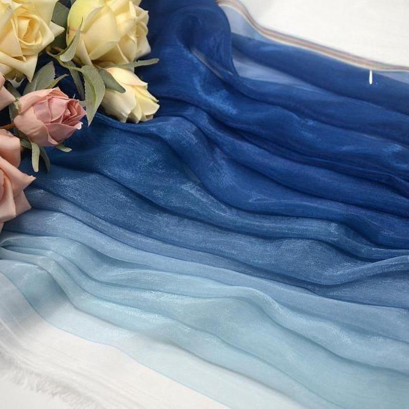 3/5/10m Multicolor Gradient Silk-Crepe Chiffon Fabric for Handmade DIY Sewing Hanfu Apparel Making Wedding Decoration