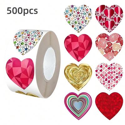 Roll-shaped Valentine's Day Heart-shaped Love Stickers for Gifts, Weddings, Commercial Decoration, Non-drying Adhesive Labels