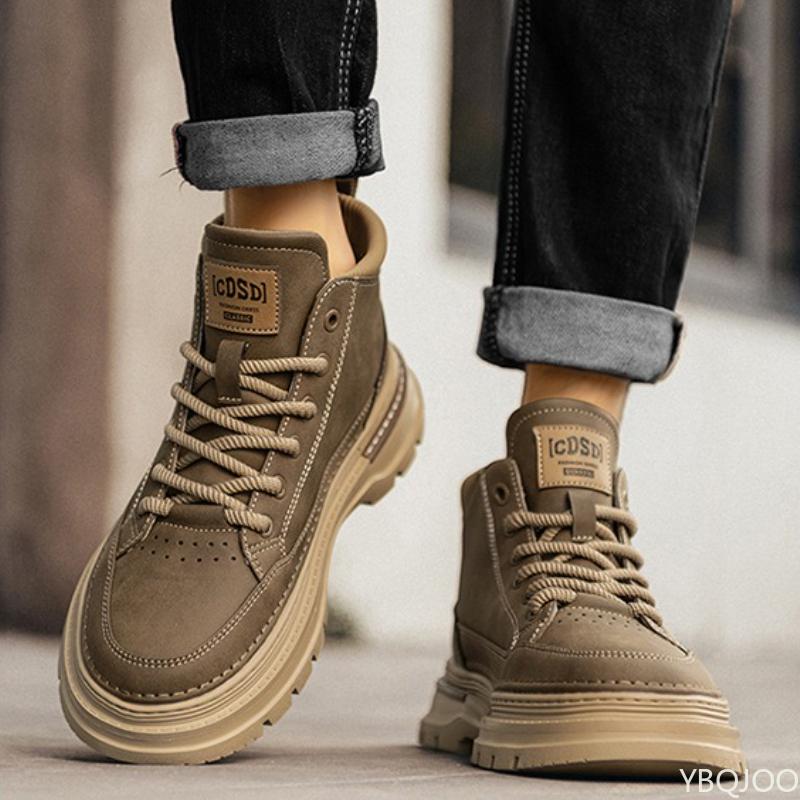Fashion Men's new autumn breathable retro casual boots black high top workwear simple comfortable anti slip wear-resistant men's shoes