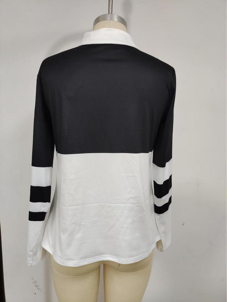 2025 Women's Spring/Summer Fashion Casual Print Turn-Down Collar Zipper Long Sleeve T-shirt