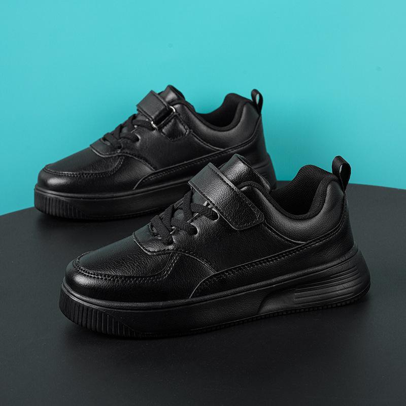 Children's Sports Shoes All Black Children's Shoes 1 Medium and Large Children's Board Shoes Leather Running Shoes Children