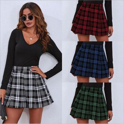 2023 Spring/Summer Women's Patchwork Plaid Pleated High Waist Midi Skirt