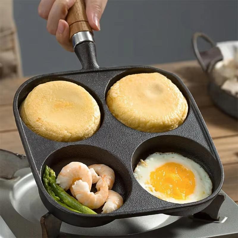Non-Stick 4-in-1 Cast Iron Egg Cooker Single Handle Frying Pan Dishwasher Safe Compatible with Electric Coil Stoves