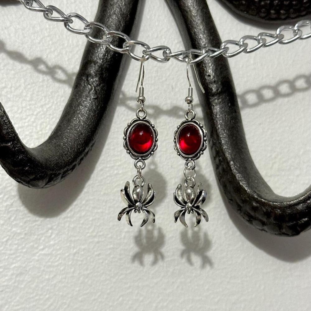 Gothic Punk Red Crystal Spider Long Pendant Earrings for Women Halloween Party Witch Dangle Earrings Jewelry Accessories Gifts