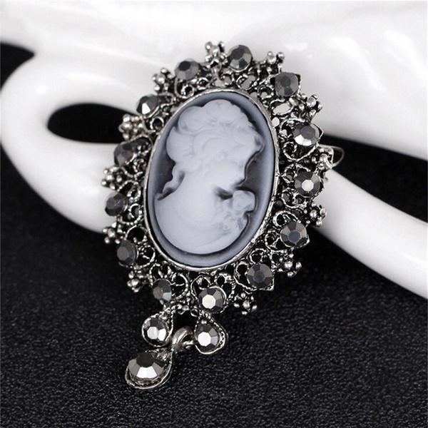 Vintage Estilo Victoriano Camafeo Colgante de cristal de Boda Fiesta de Mujer Broche Pin Fo