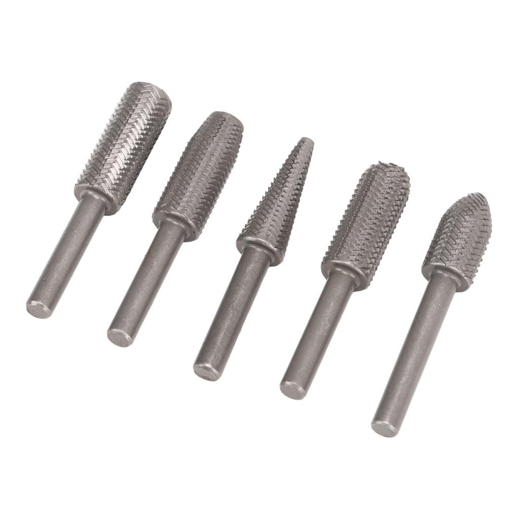 5 Stück Schleifstift-Aufsätze Wolframstahllegierung 6mm Schaft Rotierende Raspel-Feilen Set für Holz Gummi