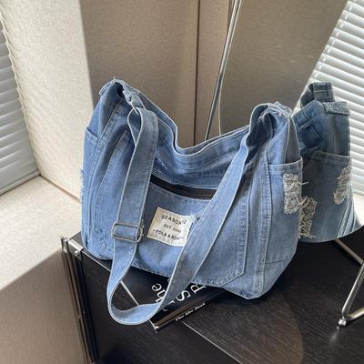 Large Capacity Denim Bag Women's Shoulder Bag Crossbody Bag Messenger Bag