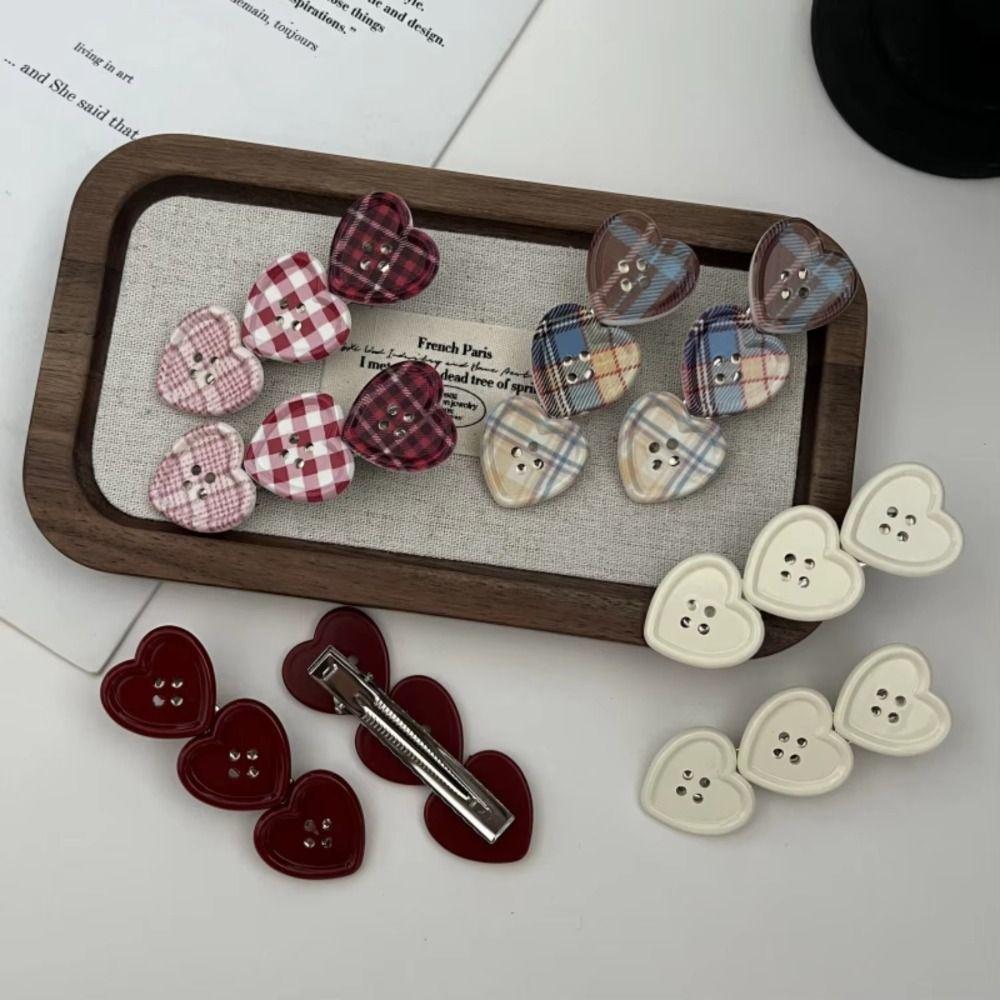 Heart Shape Plaid Hair Clip Non Slip Alligator Clip Cute Heart Hair Clip  Gifts