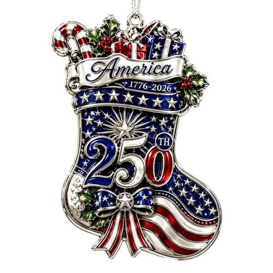 Patriotic Christmas Tree Snowflake Ornaments 250 Anniversary USA Ornament, United States 1776-2026 250th National Day Festive Keepsake, Acrylic