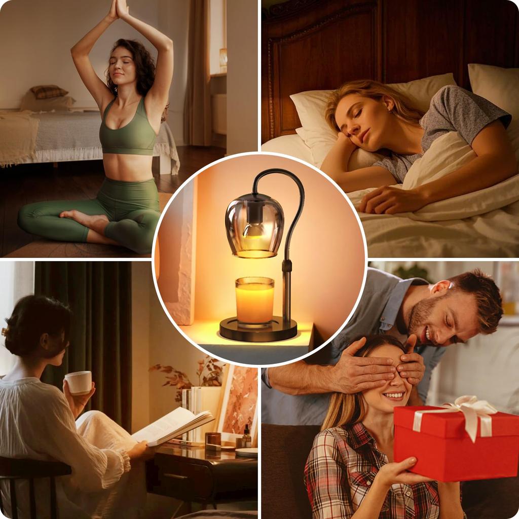 Kerzenwärmerlampe mit verstellbarer Höhe, Timer, 4-stufiger Dimmfunktion und zwei Glühbirnen.
