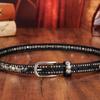 Ethnic Style Retro Rivet Leather Belt with Rhinestone Inlays for Women