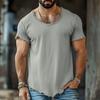 Mens Solid Color Frayed Hem Slim Fit Short Sleeve T Shirt