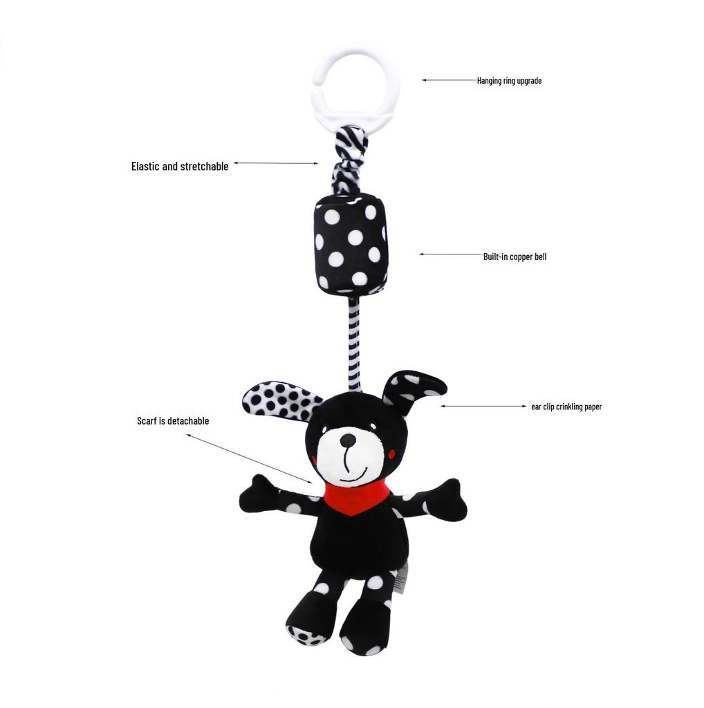 BBSKY Black & White Baby Stroller Mobile: Rabbit, Bee, Bird & Dog Plush Hanging Ornaments 