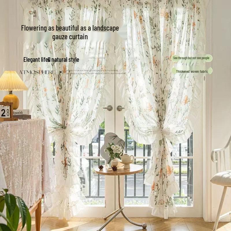 Pastoral Style Floral Sheer Curtains with Lace - Ideal for Bedrooms & Living Rooms