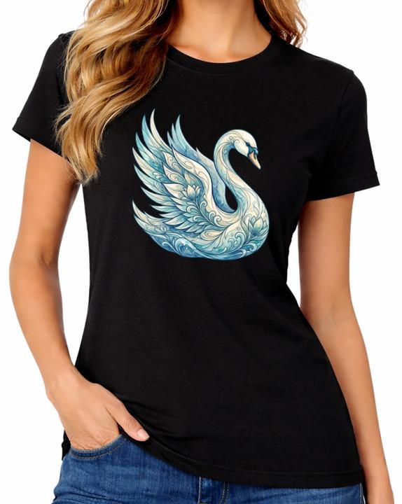 Swan Bird T-Shirt Elegant Animal Nature Art Graphic Ladies Tee S
